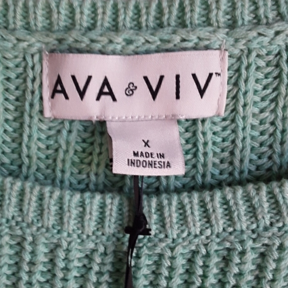 Ava & Viv Green Ombre Pullover Knit Tunic Cotton Crew Neckline Sweater - Picture 4 of 11